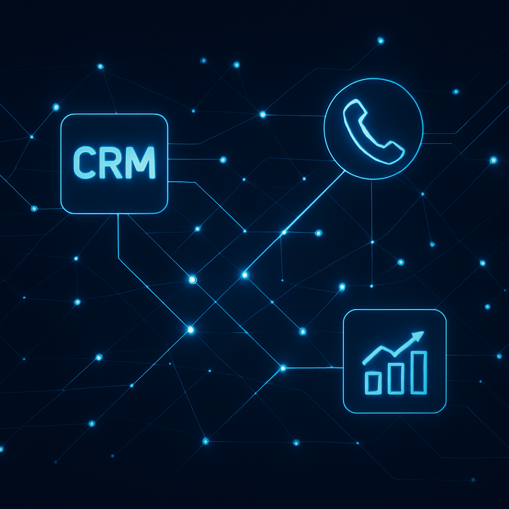 Abstract visualization of Analyticall integrating with CRM, telephony, and business platforms via API connections